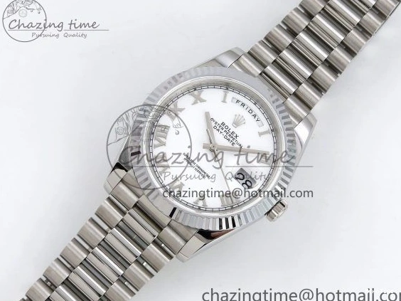 MiroTime 0108 DayDate 40 SS JDF 904L Steel White Roman Dial on President Bracelet VR3255 V3 (Gain Weight) Resilient 1424